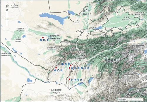 项目中亚联合考古队在西天山重点发掘遗址的分布图